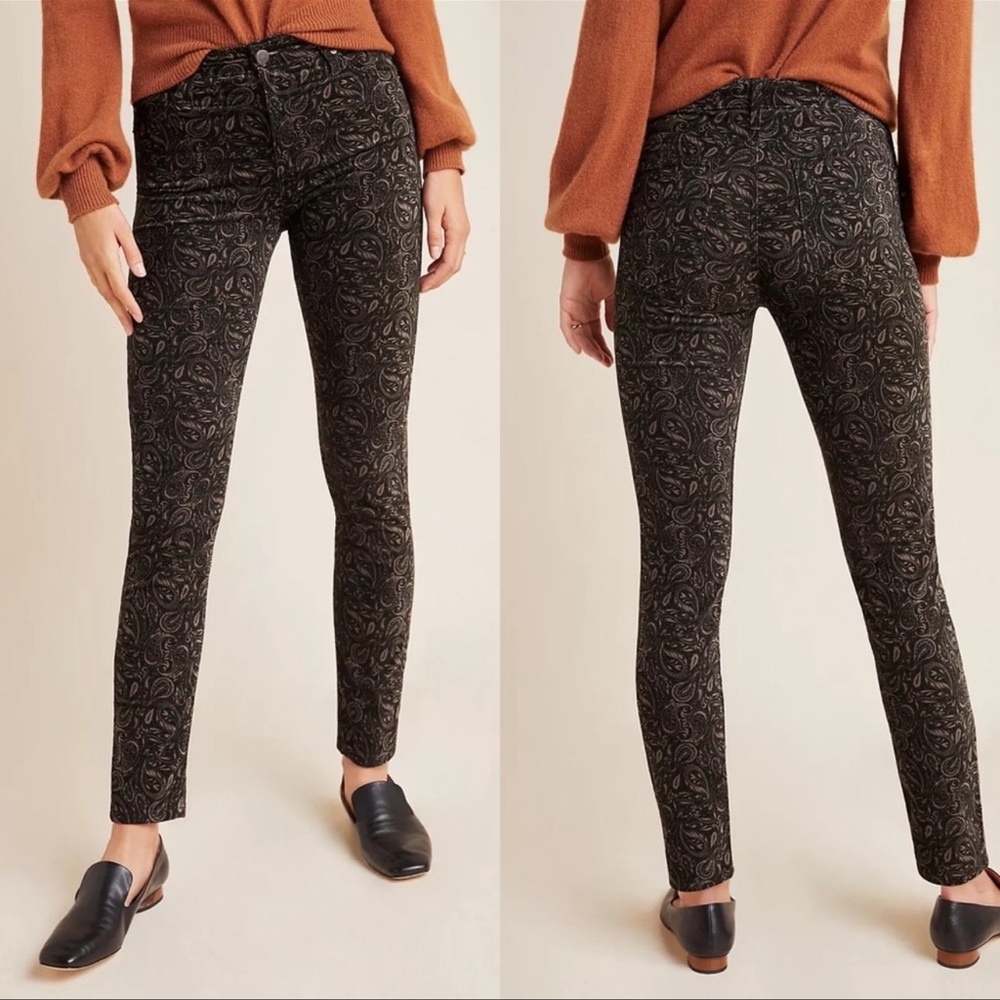 AG Adriano Anthropologie Stevie High Rise Velvet Paisley Jeans Size 28